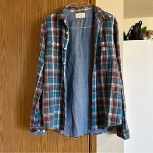 Ralph Lauren Denim & Supply Blue Chambray Shirt with Red Plaid Trim